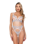 Roma Confidential Holiday Snow Queen Metallic Snowflake Embroidered Bra & High Waisted Thong Blue/White LG