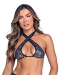 Roma Confidential Sequin Fishnet Criss-Cross Top - Black/Multi LG