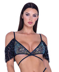 Roma Confidential Sequin Fishnet Fringe Top - Black/Multi SM