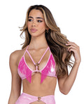 Roma Confidential Metallic Iridescent Triangle Top w/Fringe - Pink O/S