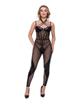 Roma Confidential Flirty Fetish Fishnet & Faux Leather Catsuit w/Satin Trim Black LG