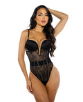 Roma Confidential Belle Noir Chantilly Lace and Satin Teddy - Black SM