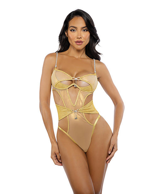 Roma Confidential Gilded Beauty Metallic Shimmer Mesh Teddy w/Rhinestone Accents - Gold XL