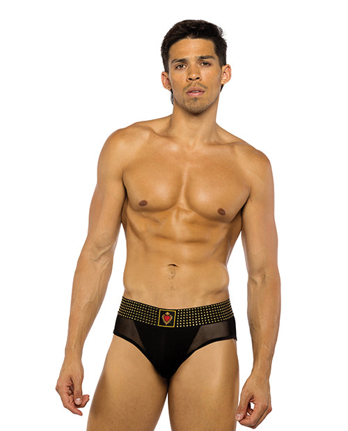 Roma Confidential Sacred Heart Briefs w/Studded Elastic Waist Band - Black XL