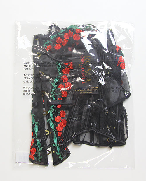 Roma Confidential Cherry Delight Embroidered Underwire Corset w/G-String - Black MD