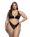 Roma Confidential Fever Dream Chantilly Eyelash Lace and Stretch Satin Bralette w/Thong - Black 1X