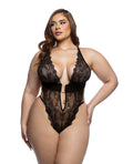 Roma Confidential Fever Dream Chantilly Eyelash Lace and Stretch Satin Teddy - Black 1X - Image 4