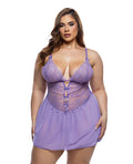 Roma Confidential Paradise Dream Lace and Mesh Babydoll w/Thong - Lilac 1X/2X
