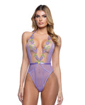 Roma Confidential Peony Blossom Embroidered Halter Top Teddy - Lilac LG