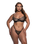 Roma Confidential Beaded Belle Metallic Embroidery w/Bead Lace Underwire Top & Panty 2 pc Set - Black/Gold 2X