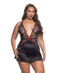 Roma Confidential Blossom Beauty Embroidered Rose Lace Babydoll - Black/Red 2X - Image 3