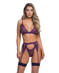 Roma Confidential Floral Lace Fetish 2 pc Set - Purple L/XL