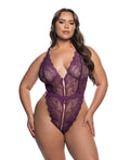 Roma Confidential Floral Lace Fetish Teddy - Purple 1X/2X