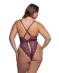 Roma Confidential Floral Lace Fetish Teddy - Purple 1X/2X - Image 2