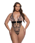 Roma Confidential Orchid Blossom Embroidered Teddy - Black/Nude 2X