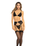 Rene Rofe Rene Rofe Underneath It All Bra, Garter Belt & G-String Black S/M