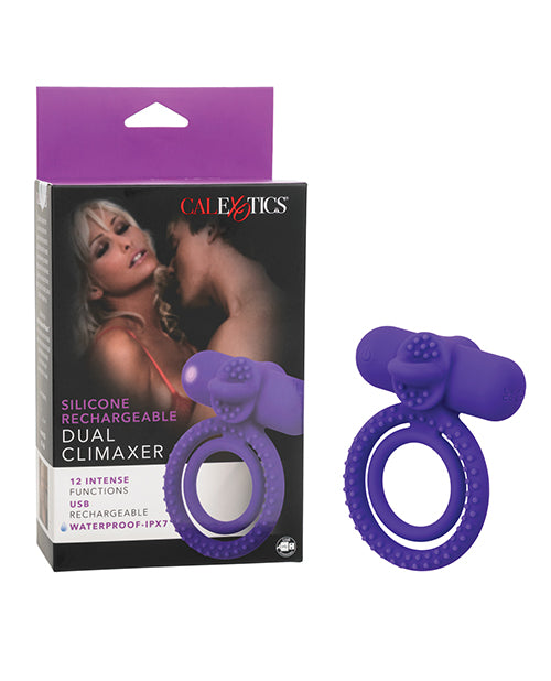 Couple's Enhancers Couple's Enhancer Silicone Rechargeable Dual Climaxer Enhancer w/Flickering Tongue - Purple