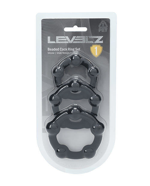 Not Regular Toys Shots Levelz Beaded Silicone Cock Ring Set of 3 (35 mm, 40 mm, 45 mm) - Black