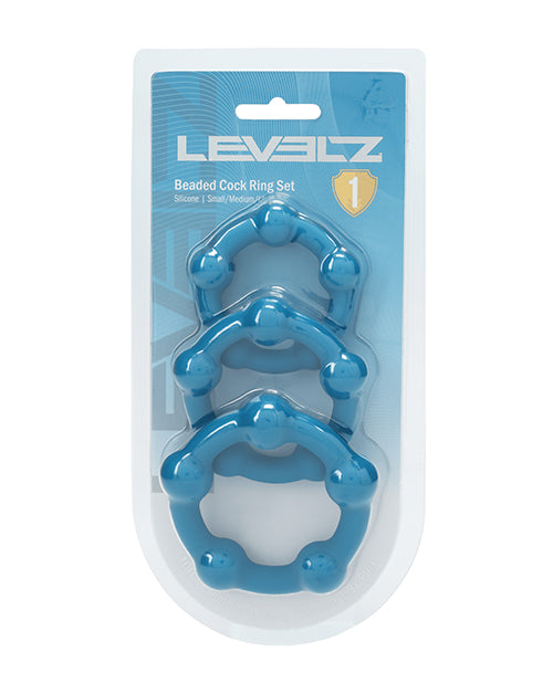 Not Regular Toys Shots Levelz Beaded Silicone Cock Ring Set of 3 (35 mm, 40 mm, 45 mm) - Teal