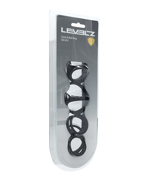 Not Regular Toys Shots Levelz Set of 4 Silicone Cock & Ball Rings - Black
