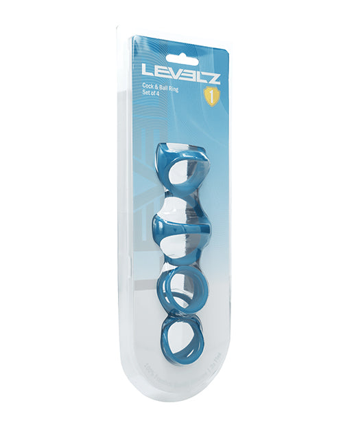 Not Regular Toys Shots Levelz Set of 4 Silicone Cock & Ball Rings - Teal