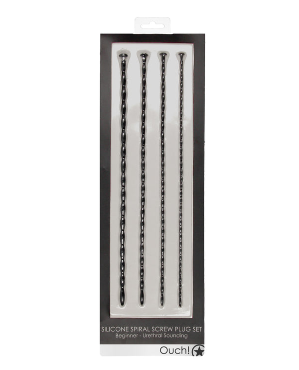 Ouch Shots Ouch Beginner's Urethral Sounding Silicone Spiral Screw Plug Set - Black