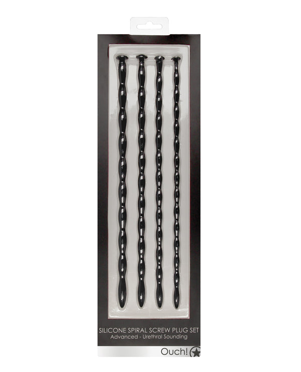 Ouch Shots Ouch Advanced Urethral Sounding Silicone Spiral Plug Set - Black