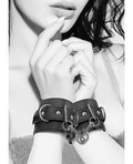 Ouch Shots Ouch Black & White Bonded Leather Hand/Ankle Cuffs - Black - Image 5