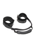 Ouch Shots Ouch Black & White Bonded Leather Hand Cuffs w/Handle - Black - Image 3