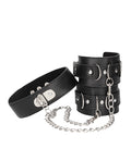 Ouch Shots Ouch Black & White Bonded Leather Collar w/Hand Cuffs - Black - Image 4