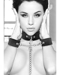 Ouch Shots Ouch Black & White Velcro Collar w/Leash & Hand Cuffs - Black - Image 3