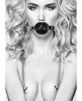 Ouch Shots Ouch Black & White Breathable Ball Gag w/Nipple Clamps - Black - Image 5