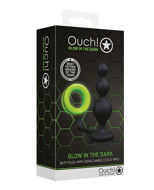 Ouch Shots Ouch Beads Butt Plug w/Cock Ring - Glow in the Dark