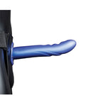 Ouch Shots Ouch 8" Textured Curved Hollow Strap On - Metallic Blue - Image 3