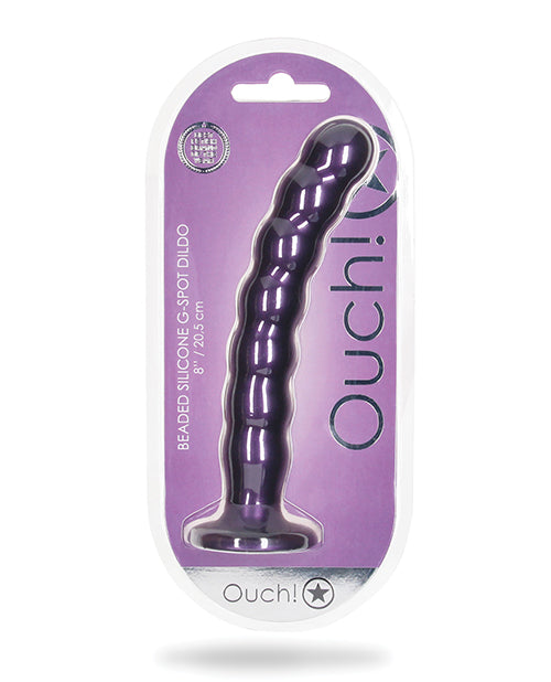 Ouch Shots Ouch 8" Beaded G-Spot Dildo - Metallic Purple