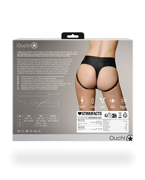Ouch Shots Ouch Vibrating Strap On Thong w/Removable Rear Straps - Black XS/S