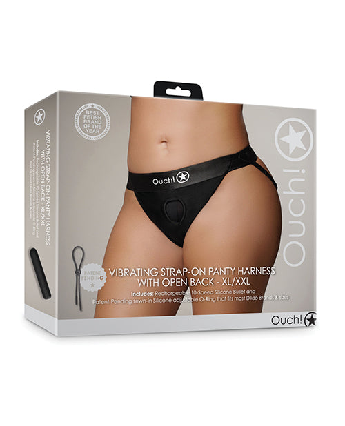 Ouch Shots Ouch Vibrating Strap On Panty Harness w/Open Back - Black XL/XXL