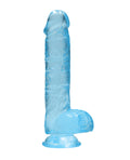 RealRock Shots RealRock Realistic Crystal Clear 6" Dildo w/Balls - Blue - Image 2