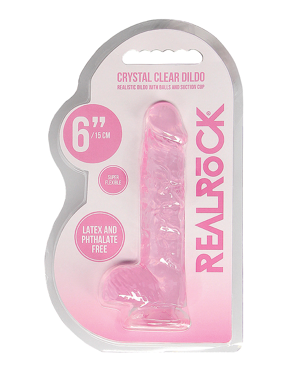 RealRock Shots RealRock Realistic Crystal Clear 6" Dildo w/Balls - Pink
