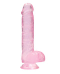RealRock Shots RealRock Realistic Crystal Clear 6" Dildo w/Balls - Pink - Image 2