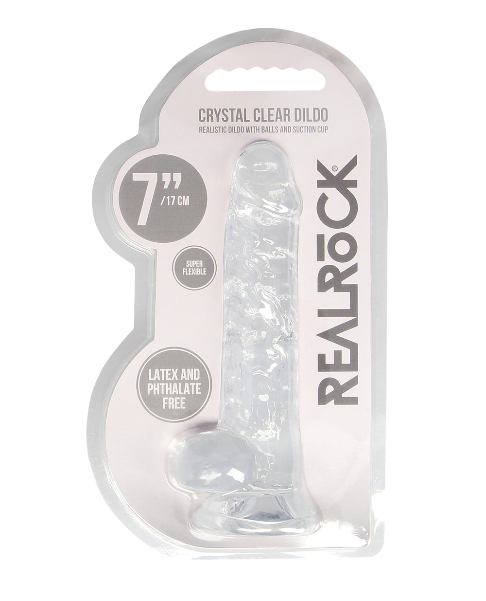 RealRock Shots RealRock Realistic Crystal Clear 7" Dildo w/Balls - Transparent Clear