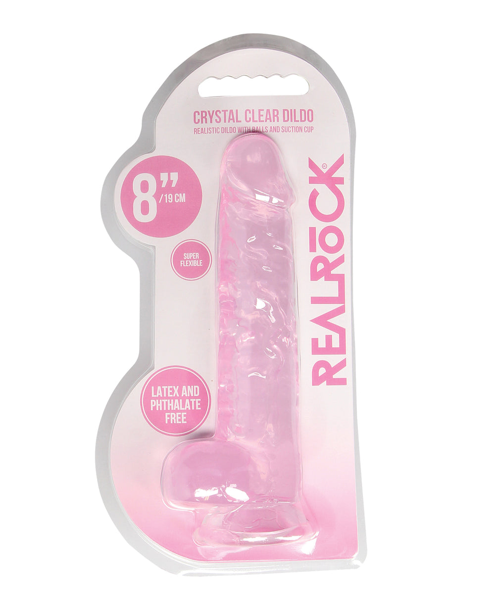 RealRock Shots RealRock Realistic Crystal Clear 8" Dildo w/Balls - Pink