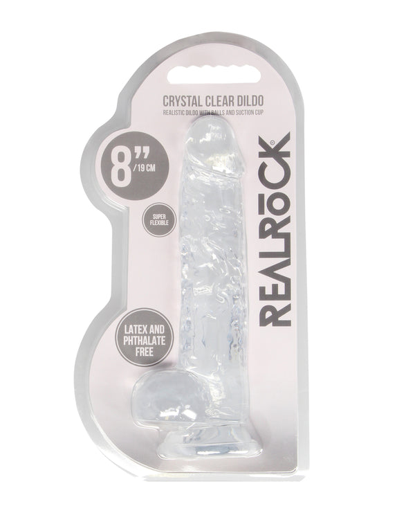 RealRock Shots RealRock Realistic Crystal Clear 8" Dildo w/Balls - Transparent Clear