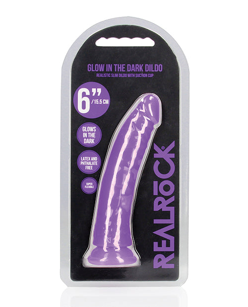 RealRock Shots RealRock 6" Slim Dildo Glow in the Dark - Neon Purple