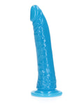 RealRock Shots RealRock 7" Slim Dildo Glow in the Dark - Neon Blue - Image 3