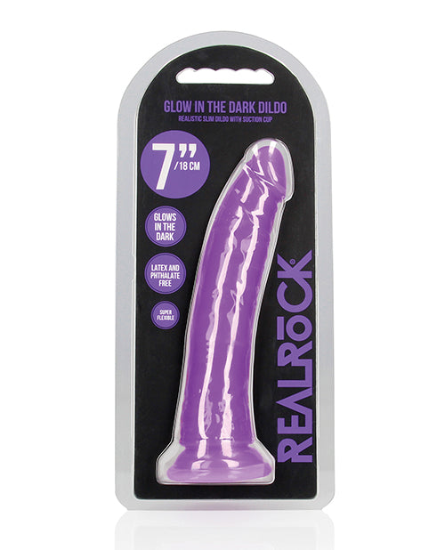 RealRock Shots RealRock 7" Slim Dildo Glow in the Dark - Neon Purple