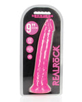 RealRock Shots RealRock 9" Slim Dildo Glow in the Dark - Neon Pink