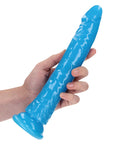 RealRock Shots RealRock 10" Slim Dildo Glow in the Dark - Neon Blue - Image 5