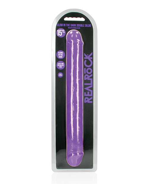 RealRock Shots RealRock 15" Double Dong Glow in the Dark - Neon Purple