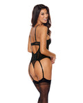 Showtime Mesh Underwire Gartered Bustier w/G-String Black/Silver XXL - Image 2